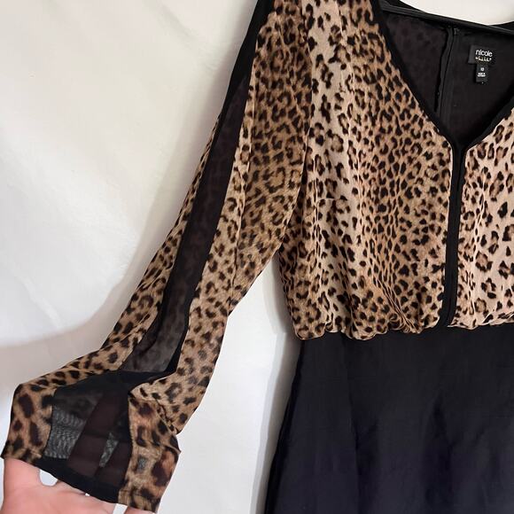 Nicole Miller Animal Print Dress 10 Y2K Leopard Mob Wife Sheer Edgy Sheer Club - Picture 3 of 12